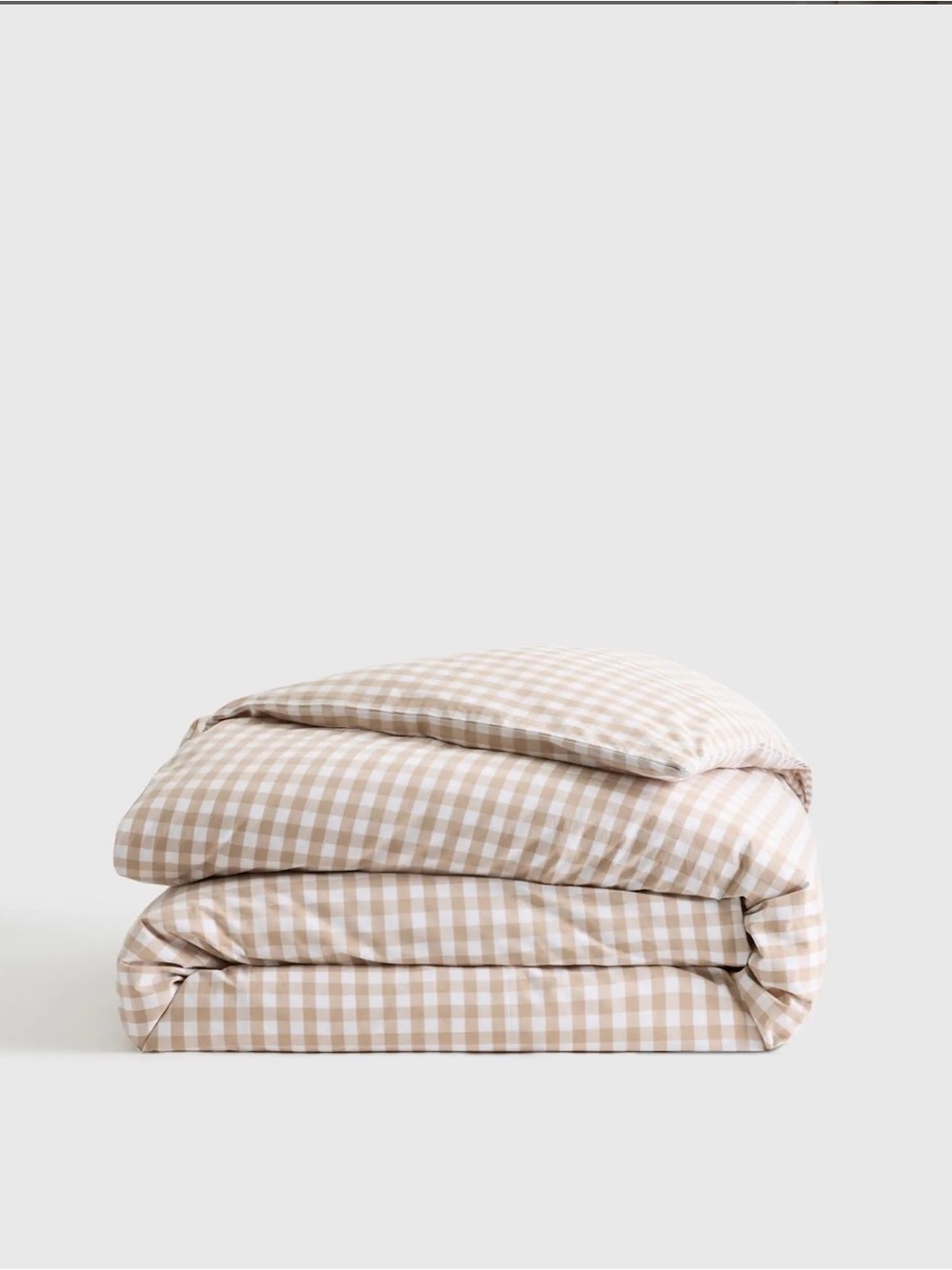 Quince Organic Crisp Percale Gingham Duvet Cover - King/Cali King - Color: Cafe